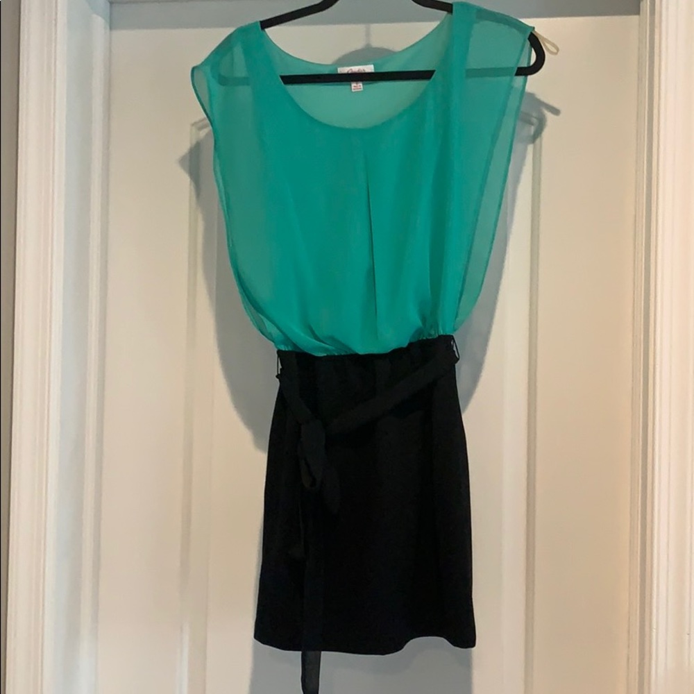 Light green/teal and black dress